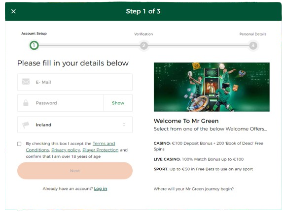 mr green casino login